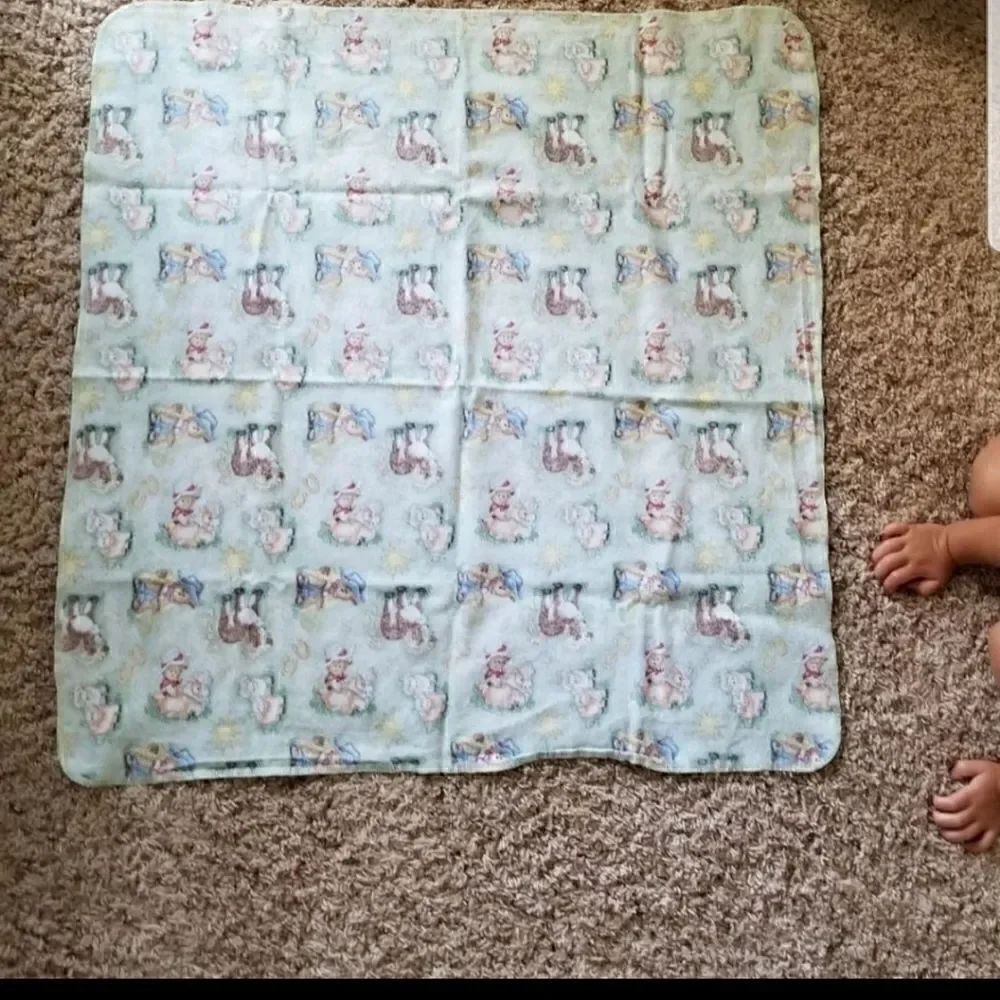 Western teddy bear fleece blanket mint green